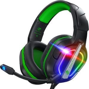 Fachixy FC200 Gaming-Headset für PS4/PS5/PC/Xbox/Nintendo Switch, PS4-Kopfhörer mit Kabel und RGB-Licht, Stereo-Surround-Kopfhörer mit Mikrofon, Gamer-Kopfhörer mit Geräuschunterdrückung – GRÜN