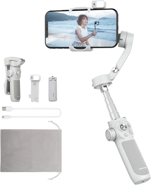 FeiyuTech (Offiziell) VB4 2024 Kit Smartphone-Gimbal, Handy Stabilisator für Samsung S23 & iPhone 15/14, ideal für Vlogs, YouTube- & TikTok-Videos, mit Verlängerungsstab, Licht- & Tracking-Modul