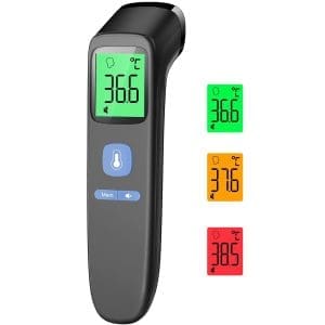 Fieberthermometer für Babys Kinder Erwachsene, Kontaktloses Stirnthermometer, Digitales Infrarot-Thermometer mit sofort genauen Messwerten, Fieberalarm, LCD-Anzeige und 35 Speicherabruf, Schwarz