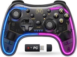 GAMSINGY Switch Controller mit USB-Empfänger für PC/Switch/Lite/OLED, Switch Controller mit präziser Bewegungssteuerung/Dual Motor Vibration/Turbo/Aufwecken Funktion/Cooles RGB/15Std Spielzeit