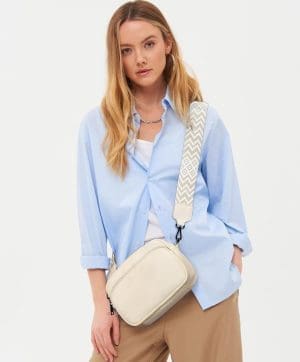 GASSDA Umhängetasche Damen Kleine Umhängetasche Damen PU-Lederhandtasche Damen Kleine Taschen mit abnehmbarem Schultergurt, Beige, Modisch