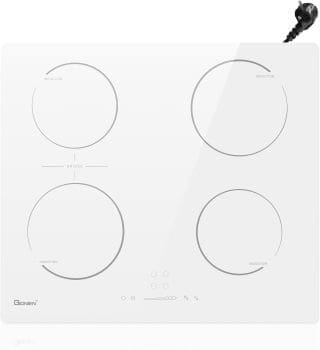 GIONIEN Induktionskochfeld mit Stecker 60cm 16Amp,Integriertes Elektrokochfeld Plug in mit Brückenzone, 4 Kochstellen Herd,weiß,2800W