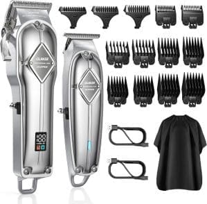 GLAKER Haarschneidemaschine für Herren + Haarschneider Kit, Akku-Friseur Professionelles Haarschneidemaschine Haarschneide-Set Bartschneider für Männer Frauen Kinder (Silber)