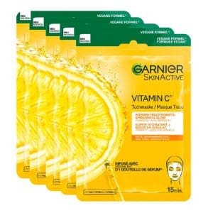 Garnier Feuchtigkeitsspendende Tuchmasken für sensible Haut, Mit Hyaluronsäure und Vitamin C, Für strahlende Haut und einen Glow-Effekt, SkinActive, 5 x 1 Masken