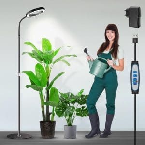 Garpsen Pflanzenlampe, Pflanzenlampe LED Vollspektrum mit Standfuß, 3 Farben Grow Light mit Timer 6/12/16H, 5 dimmbare Stufen, 58cm~170cm Höhenverstellbar für große Pflanzen oder Samen