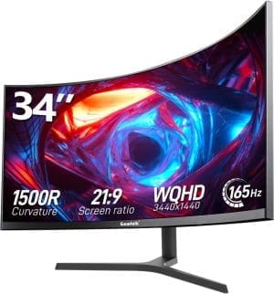 Gawfolk 34 Zoll Ultrawide Curved Gaming Monitor 165Hz, 1500R PC Bildschirm UWQHD 3440x1440 mit Höhenverstellung, Gebogenes Computerbildschirm unterstützt VESA 75 x 75 mm