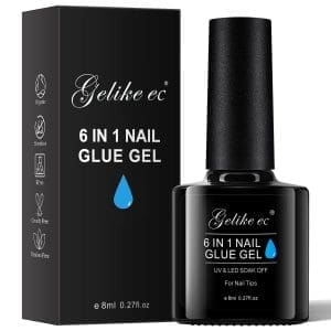 Gelike ec Nagelkleber Für Kunstnägel 6 in 1Clear Extra Stark Nail Glue Für Press On Nail Glue Gel For Nail Tips Nagelkleber Gel Für Fake Nails-Brauchen Ausharten Unter UV Nagellampe 8ML