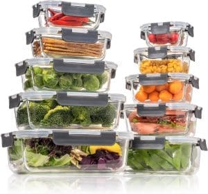 Glas Frischhaltedosen mit Deckel Vorratsbehälterset,Kühlschrank Organizer Aufbewahrungsbehälter Aufschnittboxen，Meal Prep Gläser - luftdicht Mikrowellengeschirr BPA-frei (10 Behälter)