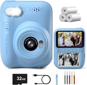 Gofunly Sofortbildkamera Kinder, 3.0 Zoll Bildschirm Kinderkamera Sofortbildkamera mit 32GB Karte & Druckpapier, 14MP/1080P Kamera Kinder Sofortdruck, Geschenk für Kinder 3-12 Jahre (Blau)