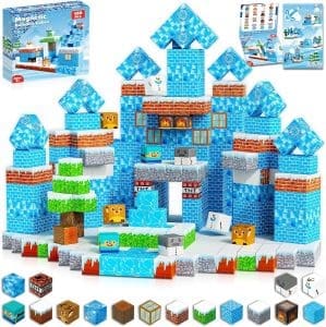 Goody King Magnetische Bausteine ​​mit 100 Stück Magnetwürfel Bauen Deine EIS und Schneewelt Frozen Spielzeug ab 4 Jahre Junge und Magnetic Building Blocks Weihnachten Geschenke Kinder