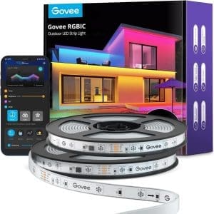 Govee Outdoor LED Strip 20m, IP65 Wasserdicht, Funktioniert mit Alexa, App-Steuerung, RGBIC LED Streifen mit Segmentsteuerung, Farbwechsel, Musik Sync, für Dach Balkon Garten Outdoor Deko