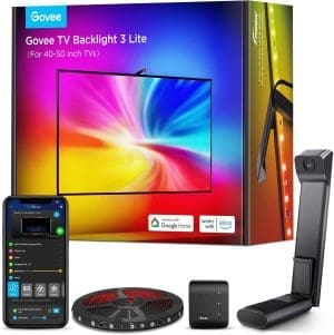 Govee RGBICW TV Hintergrundbeleuchtung 3 Lite mit Fish-Eye Korrekturfunktion Sync für 40-50 Zoll TVs, 2.4M Wi-Fi TV LED Strip mit Kamera, 4 Farben in 1 Lampenperle, Sprach- und APP-Steuerung