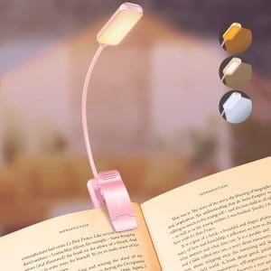 Gritin Leselampe Buch Klemme, Buchlampe, 3 Farbtemperatur Modi, Stufenlose Helligkeit Klemmlampe, USB Aufladbare Klemmleuchte, 360° Flexibel für Nachtlesen ins Bett, beim Reisen usw. (Rosa)