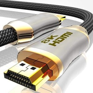 HDMI Kabel 2.1 Glasfaser - 8K 120Hz – 4k 240Hz HDR10+ 3D eARC CEC HDCP 2.3 Optisches Ultra High Speed ​​vergoldete Kontakte Glasfaserkabel mit Zinklegierung Stecker Knickschutz, Schwarz (schwarz, 2M)