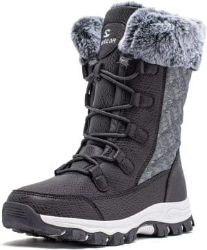 HOBIBEAR Damen Schneestiefel Warm gefütterte rutschfeste wasserdichte Outdoor-Winterstiefel