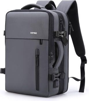 HOMIEE Handgepäck Reiserucksack, Super großer Laptop Rucksack, erweiterbar, diebstahlsicher, wasserabweisend, Tagesrucksack, Flugzugelassener Rucksack, Kabinenrucksack, Handgepäck, Rucksack (Dunkelgrau, 40L)