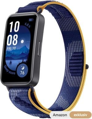 HUAWEI Band 9, Bluetooth, iOS & Android, bis zu 14 Tage Akkulaufzeit, angenehmes Tragegefühl, TruSleep 4.0, wissenschaftliches Schlaftracking, 100 Trainingsmodi, Smartband, blaues Nylon, 【Amazon Exklusiv】