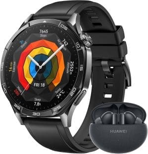 HUAWEI Watch GT 5 46 mm+Extral FreeBuds 5i Schwarz,Smartwatch,Kunstvolles Design,Erweiterte Lauf- und Fahrradfunktionen,Gesundheitsmonitoring,Bis zu 14 Tage Akkulaufzeit,iOS&Android,Schwarz