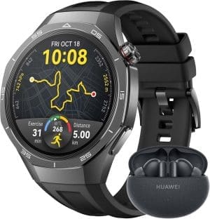 HUAWEI Watch GT 5 Pro 46 mm + Extral FreeBuds 5i Black, Smartwatch, künstlerisches Design, Sportfunktionen auf professionellem Niveau, Gesundheitstracking, EKG-Überwachung, bis zu 14 Tage Akkulaufzeit, GPS, iOS und