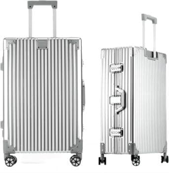 Hartschalen-Koffer, Trolley-Koffer, Reisekoffer, Handgepäck, Teleskopgriff, TSA, 4 Rollen, Silber (100 % Aluminium), Aluminium-Hartschalen-Trolley mit Lenkrollen