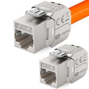 Hb-Digital 2x Katze 7 Keystone RJ45 Modul Buchse für Lan Kabel 10 Gbit/S bis 600 MHz AWG 22-24 Werkzuglos LSA VollgeChirt STP Einbaumse für Patchpanel und Netzwerkdose