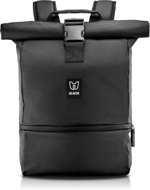 Heaver® Rucksack, Rolltop, Schwarz mit Schuh- und Laptopfach für Damen und Herren, flexibles Volumen bis 28 L, wasserabweisend, für Sport, Freizeit, Uni, Reisen und Arbeit