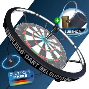 Heimfleiss® 360° Dartbeleuchtung LED | Blendfreie Dartscheibenbeleuchtung mit Ultra-Light-LEDs | Dart Lichtring + Schaft Entferner & Spitzer | Dartscheibenbeleuchtung | Dart Lichtring | LED-Dartlampe