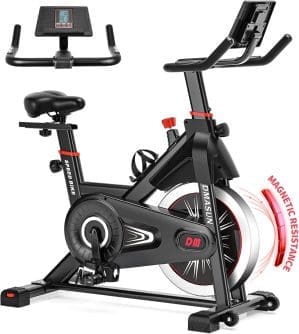 Heimtrainer Fahrrad mit magnetischem Widerstand, DMASUN Ergometer Heimtrainer mit LCD-Monitor & Tablet-Halter, Leises Stabiles Hometrainer Fahrrad, Verstellbarer Sitz, Fitnessbike 160 KG Belastbar