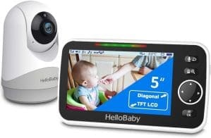 HelloBaby Monitor mit Kamera und Audio, 12,7 cm (5 Zoll) großer Bildschirm mit 3500-mAh-Akku, ferngesteuerter Pan-Tilt-Zoom-Kamera, Zwei-Wege-Talk, ECO-Modus, Auto-Nachtsicht, Reichweite bis zu 292 m