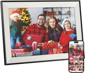 Hesmor Frameo 10,1 Zoll Digitaler Bilderrahmen WLAN, 1280x800 HD IPS Touchscreen Digitaler Bilderrahmen, Automatische Rotation, 32GB Speicher, Teilen Sie Fotos sofort von überall, Schwarz & Weiß