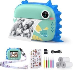 HiMont Kinderkamera Sofortbildkamera, Digitalkamera für Kinder mit Druckpapier & 32G TF Karte, VideoKamera mit farbigen Stiften & Lustige Accessoires, Geschenk für Kinder 3-14 Jahre (Blau)