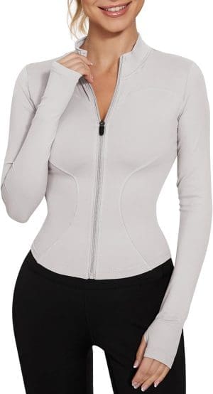 IECCP Damen-Gym-Top, Sport-Shirt, langärmeliges Yoga-Crop-Top, leichtes Fitness-Top mit halbem Reißverschluss und Daumenloch