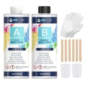 INK LAB Epoxidharz Set 960ml Epoxidharz mit Härter 1:1 Verhältnis Glasklares Gießharz mit Holzstäbchen Handschuhe Epoxidarz für Holz Schmuckherstellung Kunst Handwerk