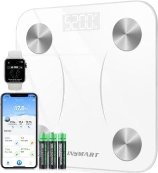 INSMART Körperfettwaage, Personenwaage digital mit App, Bluetooth-Waage für Körperfett, BMI, Gewicht, Pulsschlag, Muskelmasse, Wasser, Protein, Knochengewicht, BMR usw. Weiß