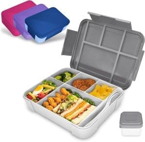 Ijiamy Brotdose Kinder MIT Fähchern, 1300 ml Jausenbox Kinder, Auslaufschicher Bento Box, Lunchbox Kindergarten, Vesperdose für Kindergarten & Schule (Grau)