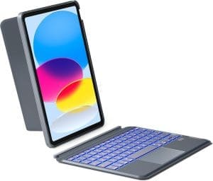 Inateck Hülle mit Tastatur für iPad 10 Generation,Tastatur mit Touchpad für iPad 10th Gen 10,9 Zoll 2022,Abnehmbare,7-Farbiger Hintergrundbeleuchtung,Hoch-/Querformat Ständer,QWERTZ,KB04112