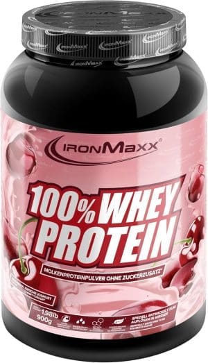 IronMaxx 100% Whey Protein Pulver, Kirschjoghurt, 900 g Dose, zuckerarmes, wasserlösliches Proteinpulver aus Whey Protein, viele verschiedene Geschmacksrichtungen