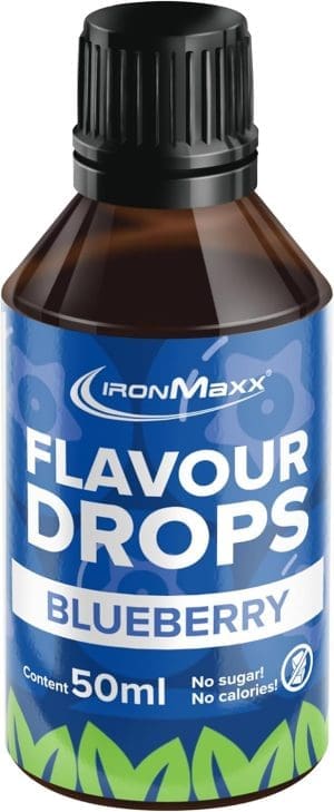 IronMaxx Flavour Drops - Blaubeere 50ml | kalorienfrei & zuckerfrei | vegane Aromatropfen zum Süßen von Lebensmitteln | praktischer Tropfer-Verschluss