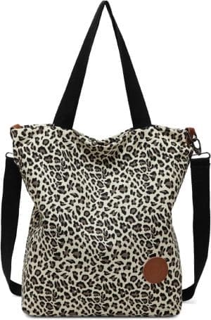 JANSBEN Damen-Handtasche aus Segeltuch, Umhängetasche, lässig, multifunktional, Umhängetaschen, groß, für Arbeit, Schule, Shopper, lässig, täglich, Leopard, Vintage