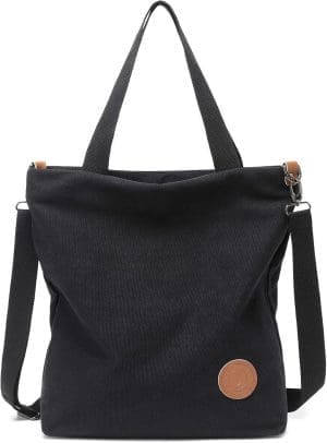 Janben Damen-Handtasche aus Segeltuch, Umhängetasche, lässige multifunktionale Umhängetasche, groß für Arbeit/Schule/Shopper, lässig, täglicher Gebrauch, Schwarz