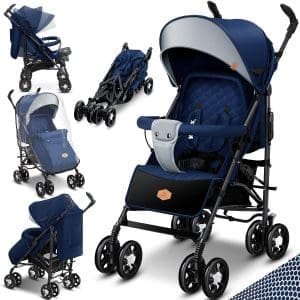 KIDIZ® Kinderwagen City-Pro Buggy Kinderbuggy klappbar Liegebuggy Sportwagen Faltbar 360° 6-Zoll-Rädern Inkl. Moskitonetz, Fußsack und Regenverdeck zusammenklappbare Schlaffunktion Blau