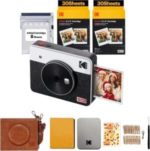 KODAK Mini Shot 3 Retro 4PASS 2-in-1 Sofortbildkamera und tragbarer Fotodrucker (7,6 x 7,6 cm) + Zubehörpaket mit 68 Blatt, Weiß