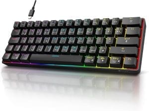 KOORUI Gaming Tastatur, 60% Mechanisch Tastatur 26 RGB Hinterleuchtet Kabelgebunden Deutsches Layout QWERTZ Gaming Keyboard für Windows MacOS Linux-Rotem Schalter