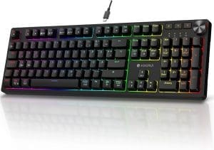 KOORUI Gaming Tastatur, Mechanisch Tastatur QWERTZ Deutsches Layout 104 Tasten 26 RGB Hinterleuchtet Kabelgebunden Gaming Keyboard für Windows MacOS Linux-Blauer Schalter