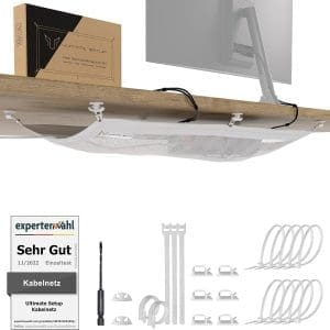 Kabelnetz Schreibtisch für ideales Kabelmanagement - Flexibler Kabelkanal Schreibtisch –Jedes Kabel verstecken (63,5x24 cm, Weiß)