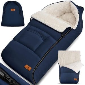 Kidiz® Babyfußsack Baby Fußsack Winterfußsack Babyschale mit Reißverschluss Kuschelsack Babydecke Kinderwagen waschbar verschließbarer Kopfteil,Tasche, passend für alle Kinderwagen, Blau