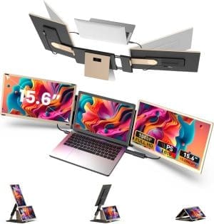 Kwumsy Tragbarer Monitor Für Laptop –15,6 Zoll FHD 1080P Laptop Bildschirm Erweiterung Monitor für alle Laptops, Monitor Mit Unterstützen 90°-235°Drehung, Kompatibel Mit Wins/Mac/PC(HDMI/Type-C/H5-T)