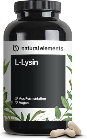 L-Lysin – 365 Kapseln – 800 mg pures L Lysin aus 1000 mg L-Lysin HCl/Tag – Aus pflanzlicher Fermentation – ohne Gentechnik – vegan, optimal dosiert, ohne unnötige Zusätze