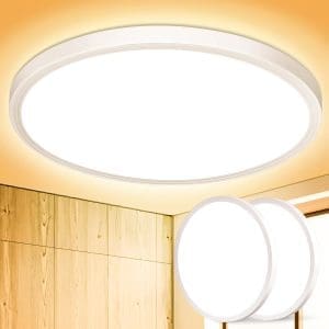 LED Deckenleuchte Flach Rund Deckenlampe - Modern Warmweiß 18W 3000K 1600LM IP44 Wasserfest Badezimmer Lampe, Badlampe Decke Küchenlampe für Bad Flur Schlafzimmer Balkon Treppe Keller 2 Stück 22CM