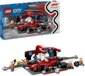 LEGO City F1 Boxenstopp mit Boxencrew und Ferrari Flitzer - Formel 1 Set mit 1 Rennfahrer und 4 Mechaniker Minifiguren - Spielzeug Rennauto - Bauspielzeug für Jungen und Mädchen ab 6 Jahren 60443